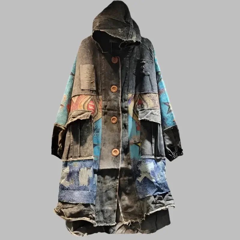 Vintage Knit & Denim Long Coat – Women’s Blueprint Style - HalleBeauty
